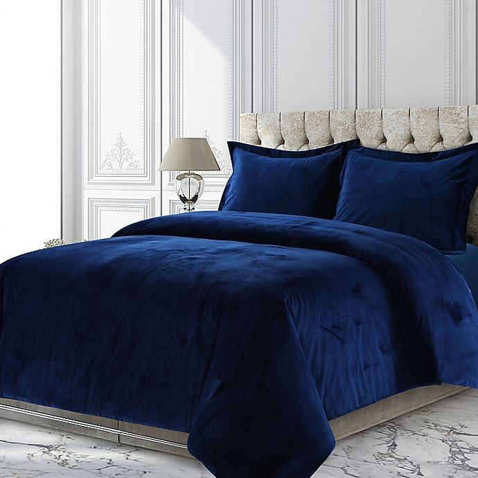 slide 1 of 1, Tribeca Living Venice Velvet Queen Duvet Cover Set - Navy, 3 ct