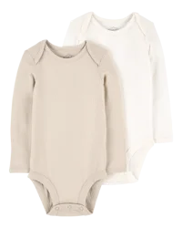 Carter's Baby 2-Piece Long-Sleeve PurelySoft Bodysuits Khaki/Ivory 24M