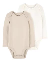 Carter's Baby 2-Piece Long-Sleeve PurelySoft Bodysuits Khaki/Ivory 24M