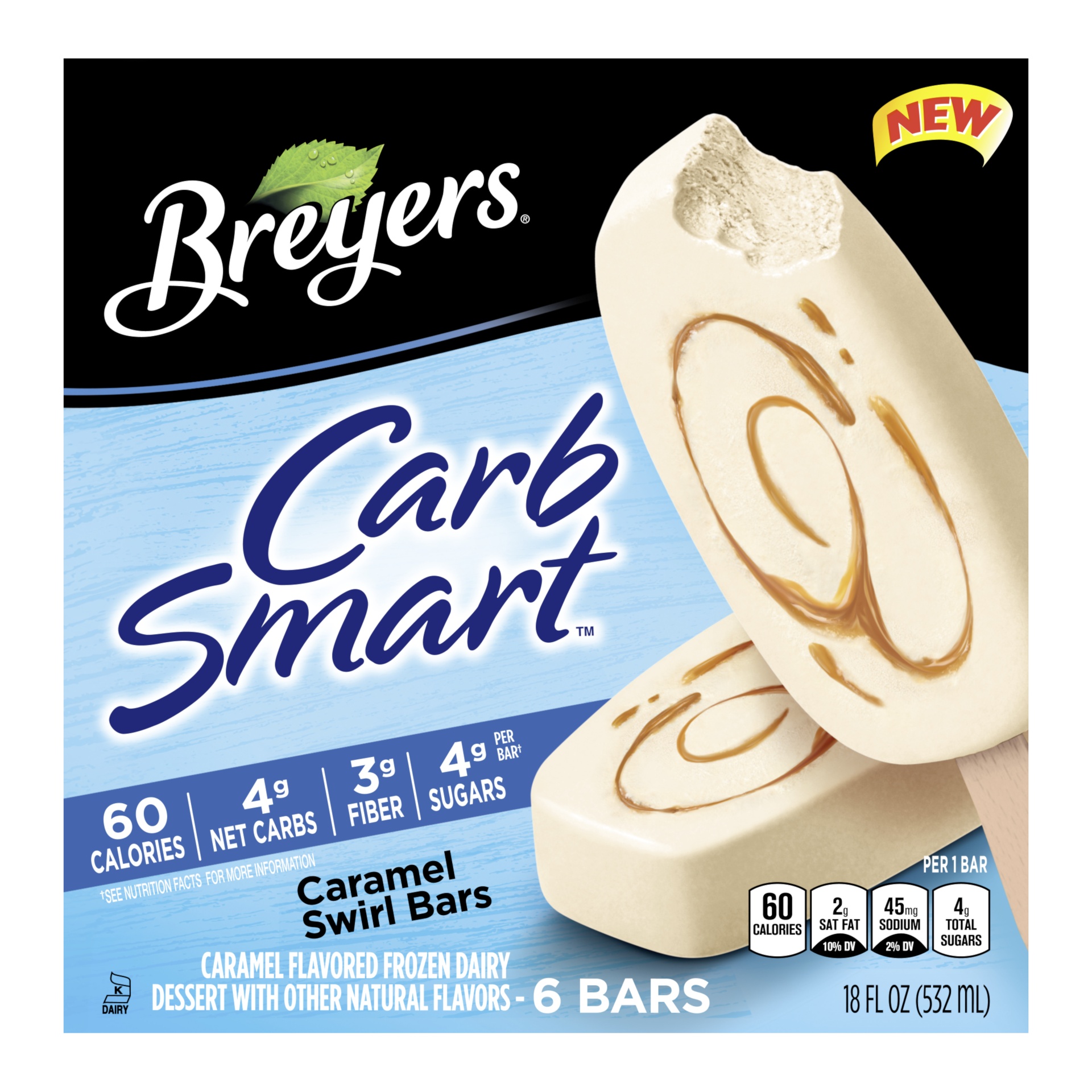 slide 1 of 1, Breyers CarbSmart Caramel Bar Frozen Dairy Dessert 6 Bars, 6 ct