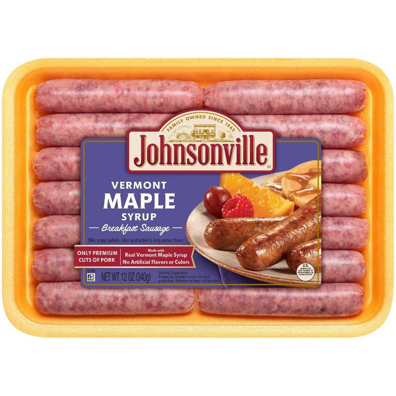 slide 1 of 6, Johnsonville Vermont Maple Syrup Breakfast Sausage, 12 oz
