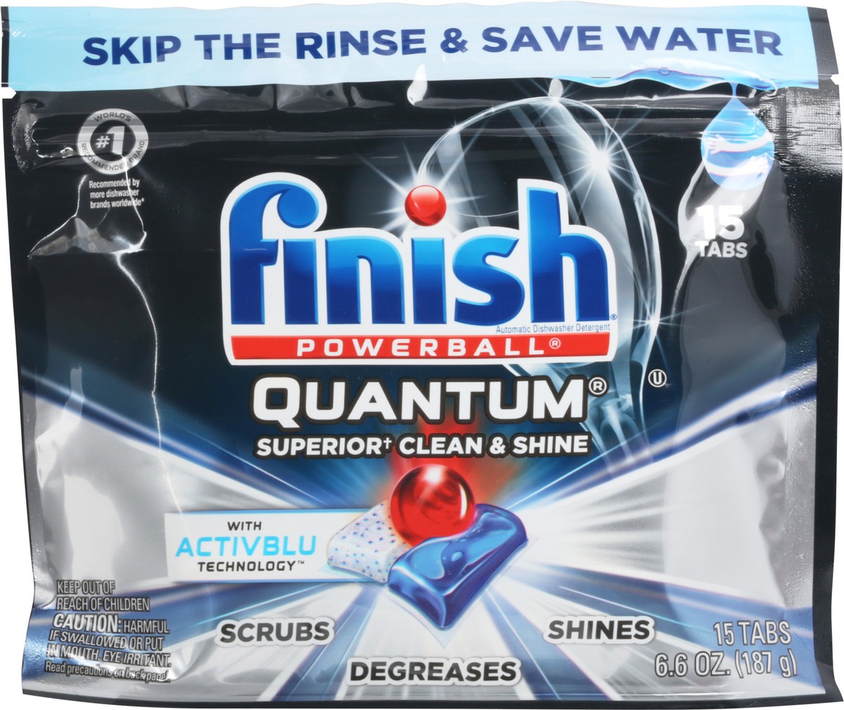 slide 1 of 9, Finish Powerball Tabs Activblu Technology Quantum Automatic Dishwasher Detergent 15 ea, 15 ct