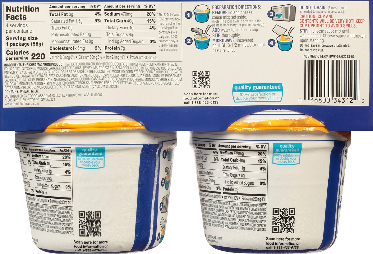 slide 2 of 14, Food Club Microwaveable Original Macaroni & Cheese Dinner 4 ea, 4 ct