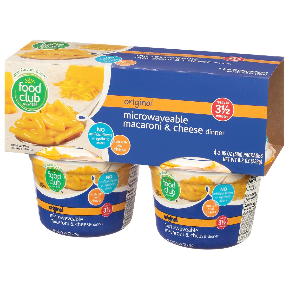 slide 13 of 14, Food Club Microwaveable Original Macaroni & Cheese Dinner 4 ea, 4 ct