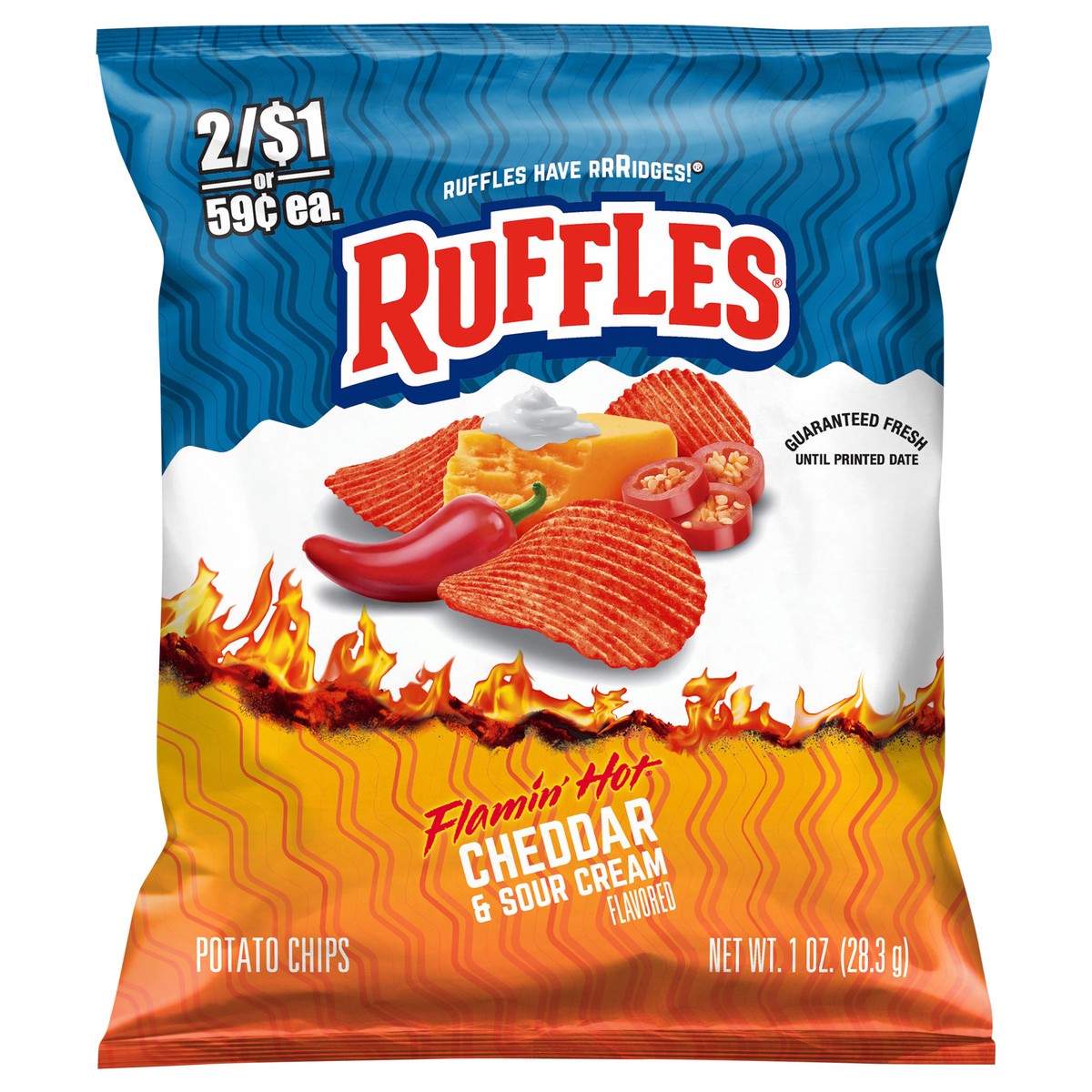 slide 8 of 9, Ruffles Potato Chips Flamin'' Hot Cheddar & Sour Cream Flavored 1 Oz, 1 oz