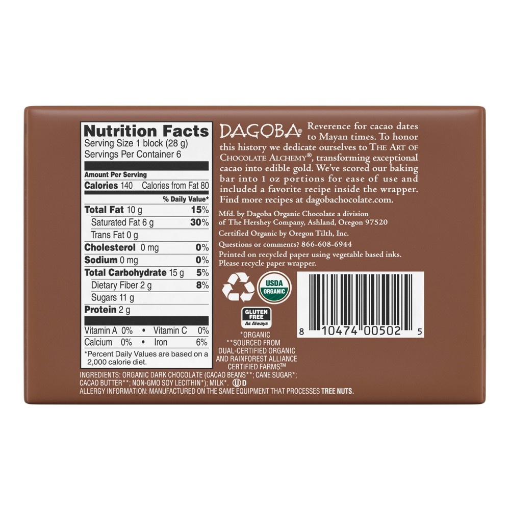 slide 2 of 2, DAGOBA Semisweet Organic Chocolate Baking Bars, 6 oz