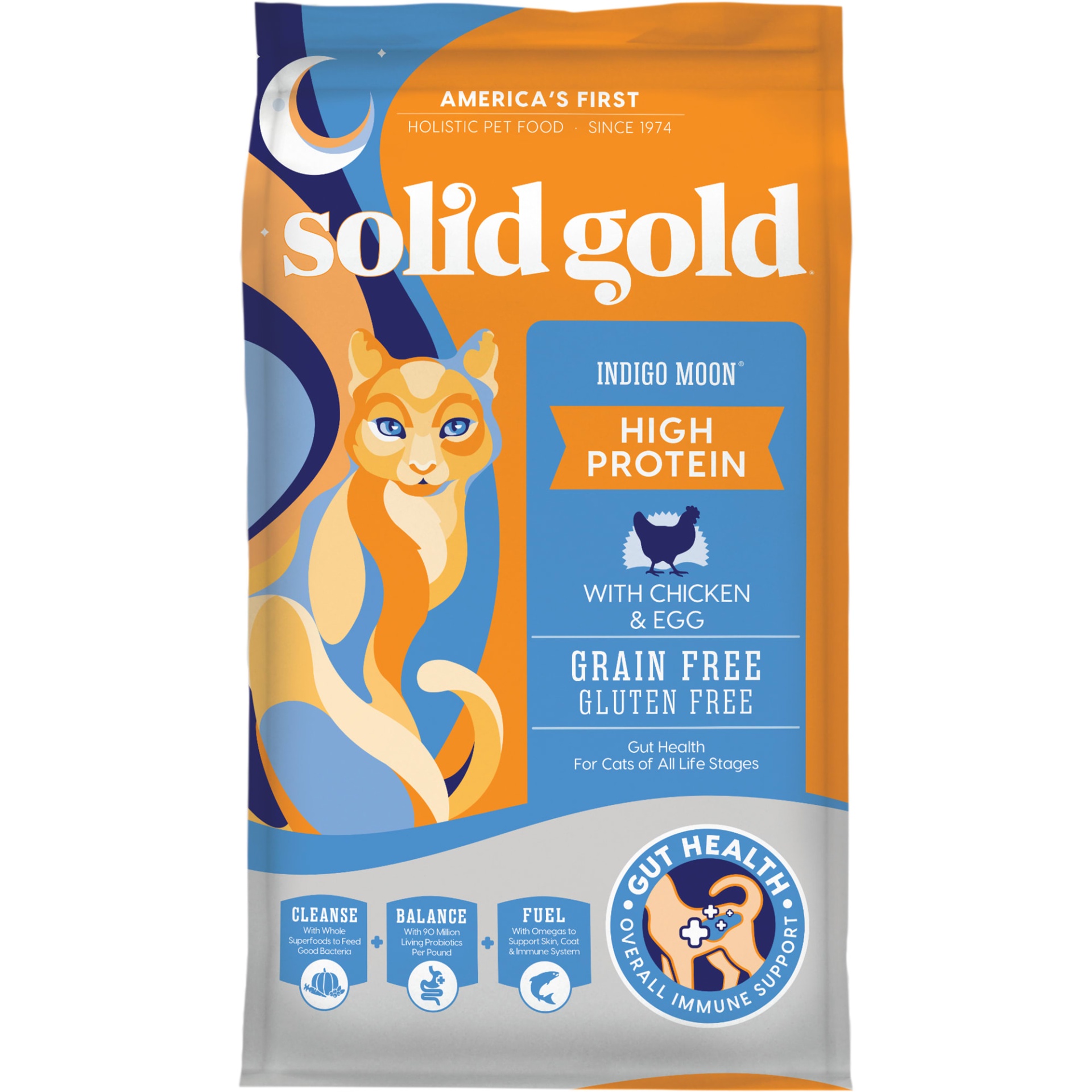 slide 1 of 1, Solid Gold Indigo Moon Chicken & Eggs All Life Stages Dry Cat Food, 12 lb