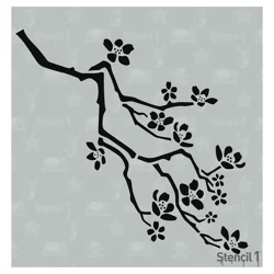 Stencil1 Cherry Blossom Branch - Small Stencil, 5.75" x 6"