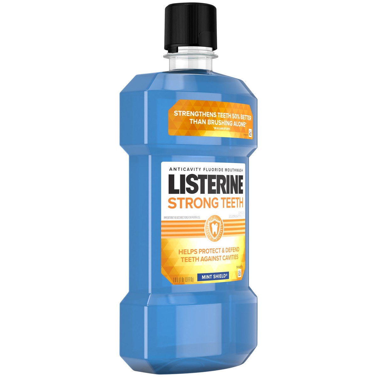 slide 5 of 7, Listerine Strong Teeth Anticavity Fluoride Mouthwash with Sodium Fluoride, Teeth Strengthening Mouthwash to Help Prevent Dental Cavities & Freshen Bad Breath, Mint Shield Flavor, 1 L, 1 liter