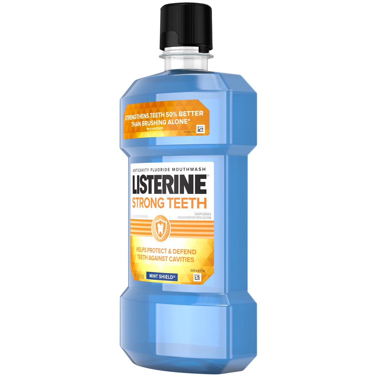 slide 6 of 7, Listerine Strong Teeth Anticavity Fluoride Mouthwash with Sodium Fluoride, Teeth Strengthening Mouthwash to Help Prevent Dental Cavities & Freshen Bad Breath, Mint Shield Flavor, 1 L, 1 liter