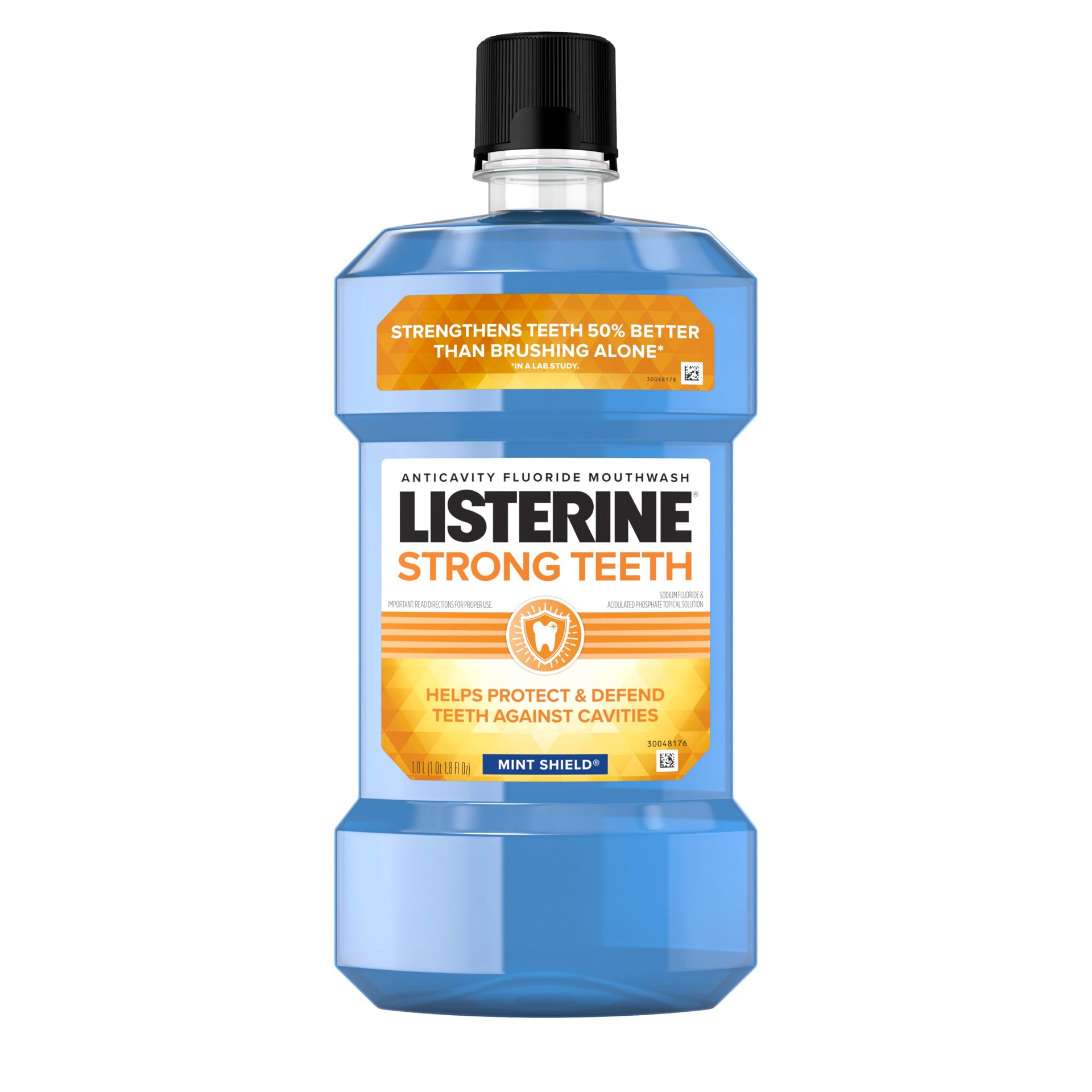 slide 1 of 7, Listerine Strong Teeth Anticavity Fluoride Mouthwash with Sodium Fluoride, Teeth Strengthening Mouthwash to Help Prevent Dental Cavities & Freshen Bad Breath, Mint Shield Flavor, 1 L, 1 liter