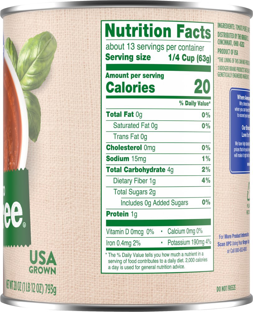 slide 2 of 6, Kroger Tomato Puree - 28 oz, 28 oz