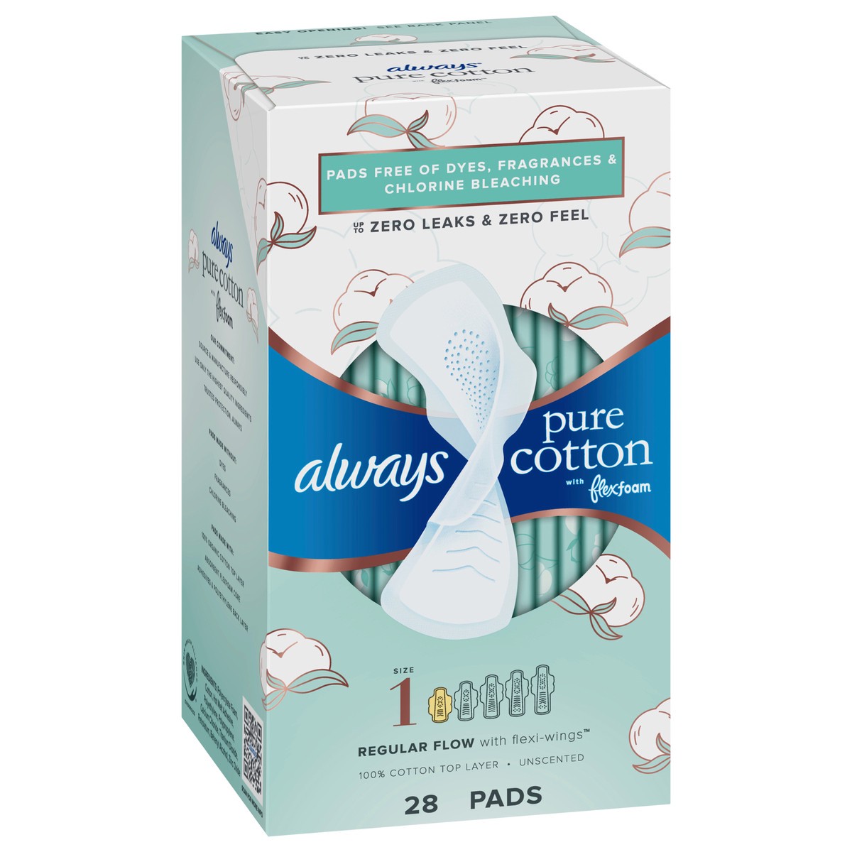 slide 2 of 5, Always 100% Cotton Pads With Flexfoam Regular Flow With Flexiwings Size 1, 28 ct