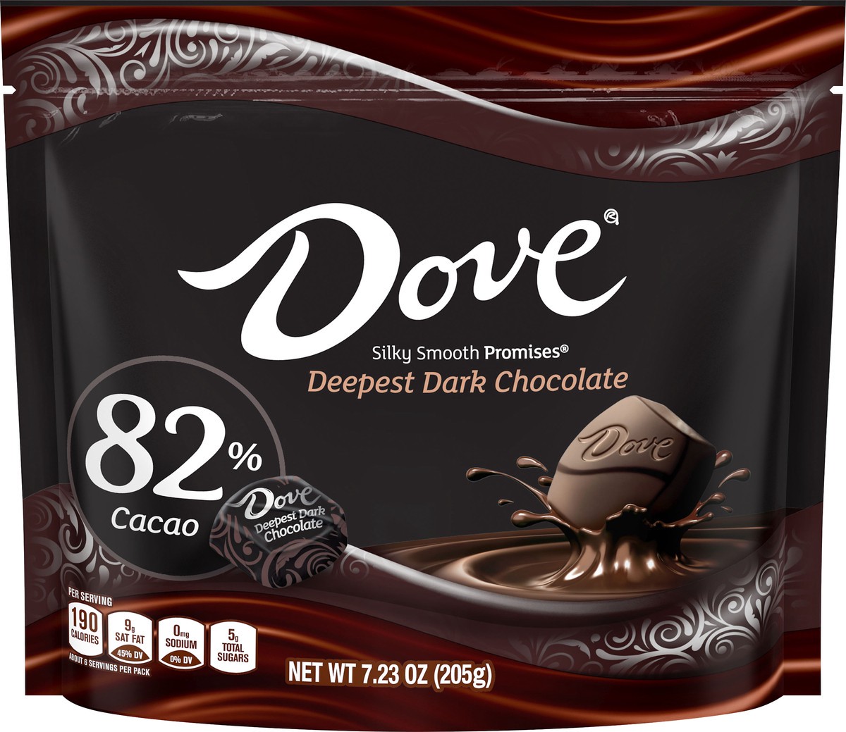 slide 1 of 8, DOVE PROMISES Deepest Dark Chocolate Candy 82% Cacao, Sharing Size, 7.23 oz Bag, 7.23 oz