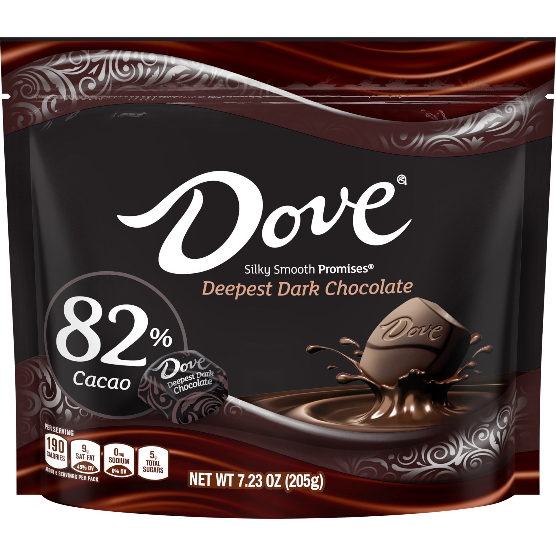 slide 1 of 8, DOVE PROMISES Deepest Dark Chocolate Candy 82% Cacao, Sharing Size, 7.23 oz Bag, 7.23 oz