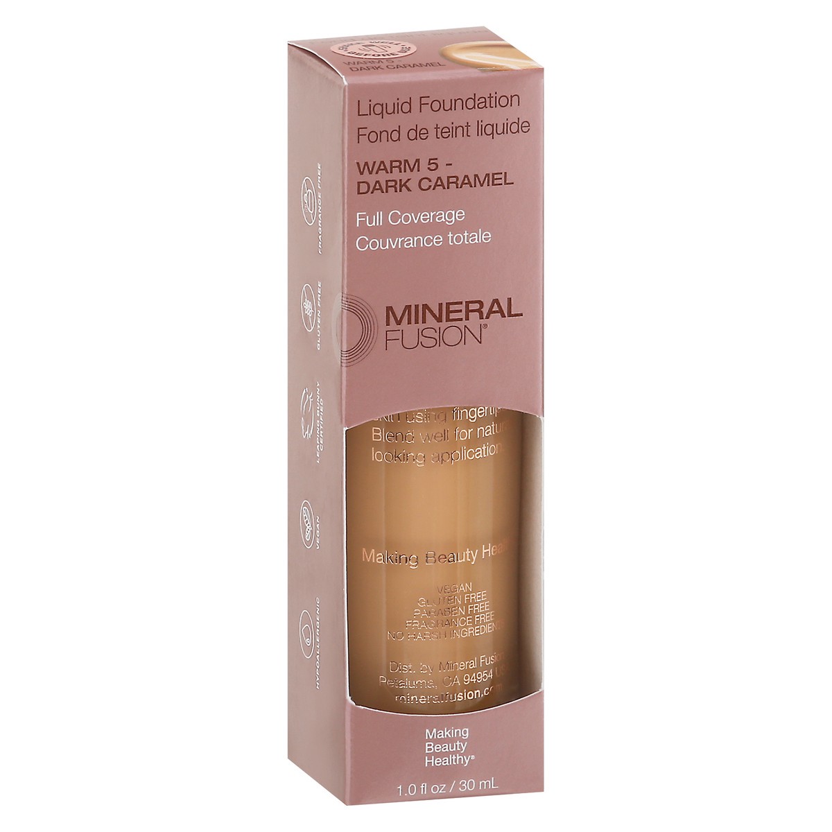 slide 10 of 12, Mineral Fusion Warm 5 - Dark Caramel Full Coverage Liquid Foundation 1.0 fl oz, 1 ct
