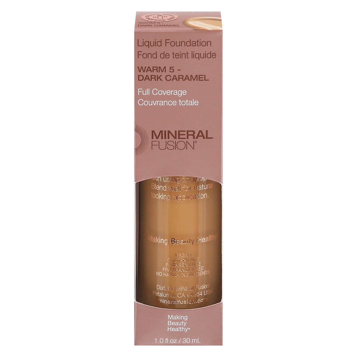 slide 1 of 12, Mineral Fusion Warm 5 - Dark Caramel Full Coverage Liquid Foundation 1.0 fl oz, 1 ct