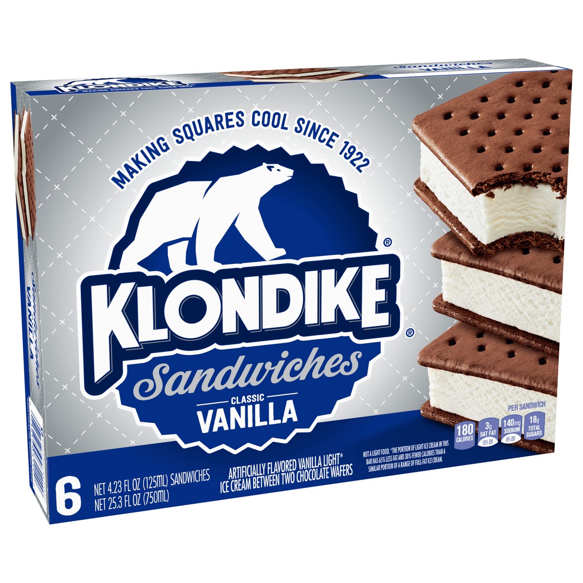 slide 5 of 9, Klondike Ice Cream Sandwiches Vanilla, 4.23 fl oz, 6 Count , 4.23 fl oz