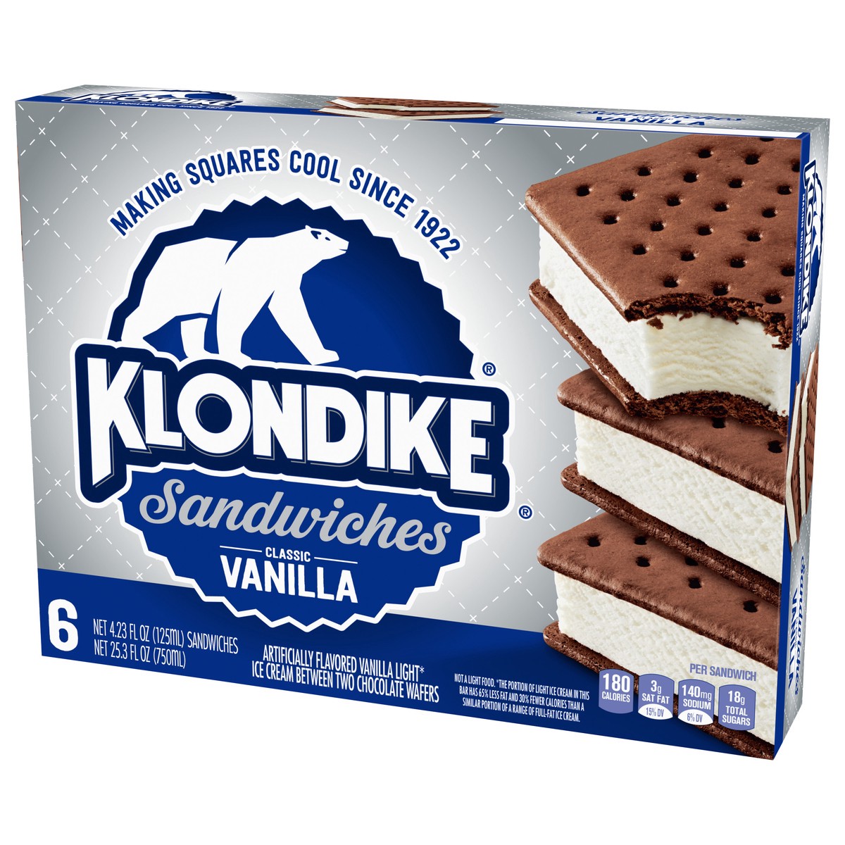 slide 8 of 9, Klondike Ice Cream Sandwiches Vanilla, 4.23 fl oz, 6 Count , 4.23 fl oz