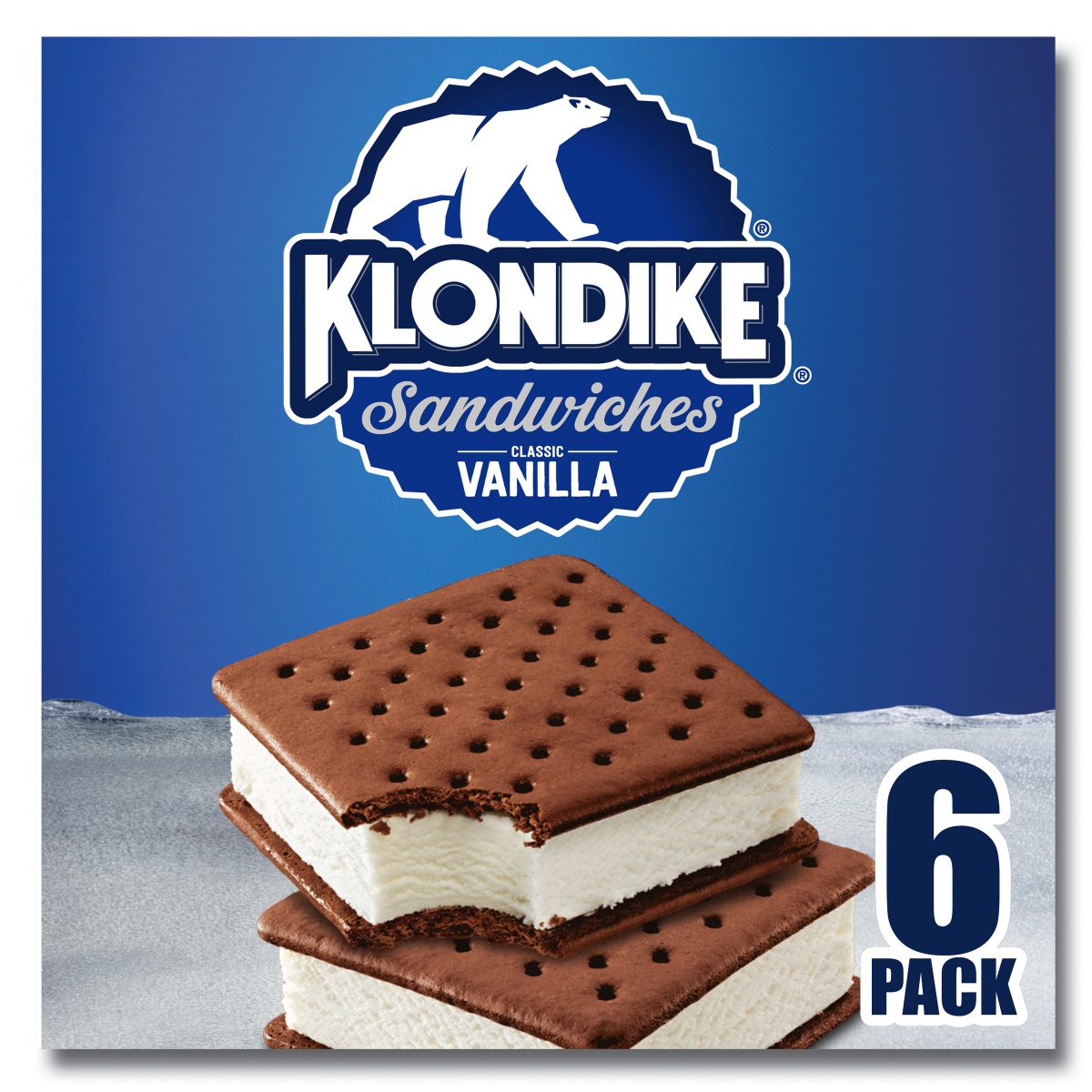 slide 1 of 9, Klondike Ice Cream Sandwiches Vanilla, 4.23 fl oz, 6 Count , 4.23 fl oz