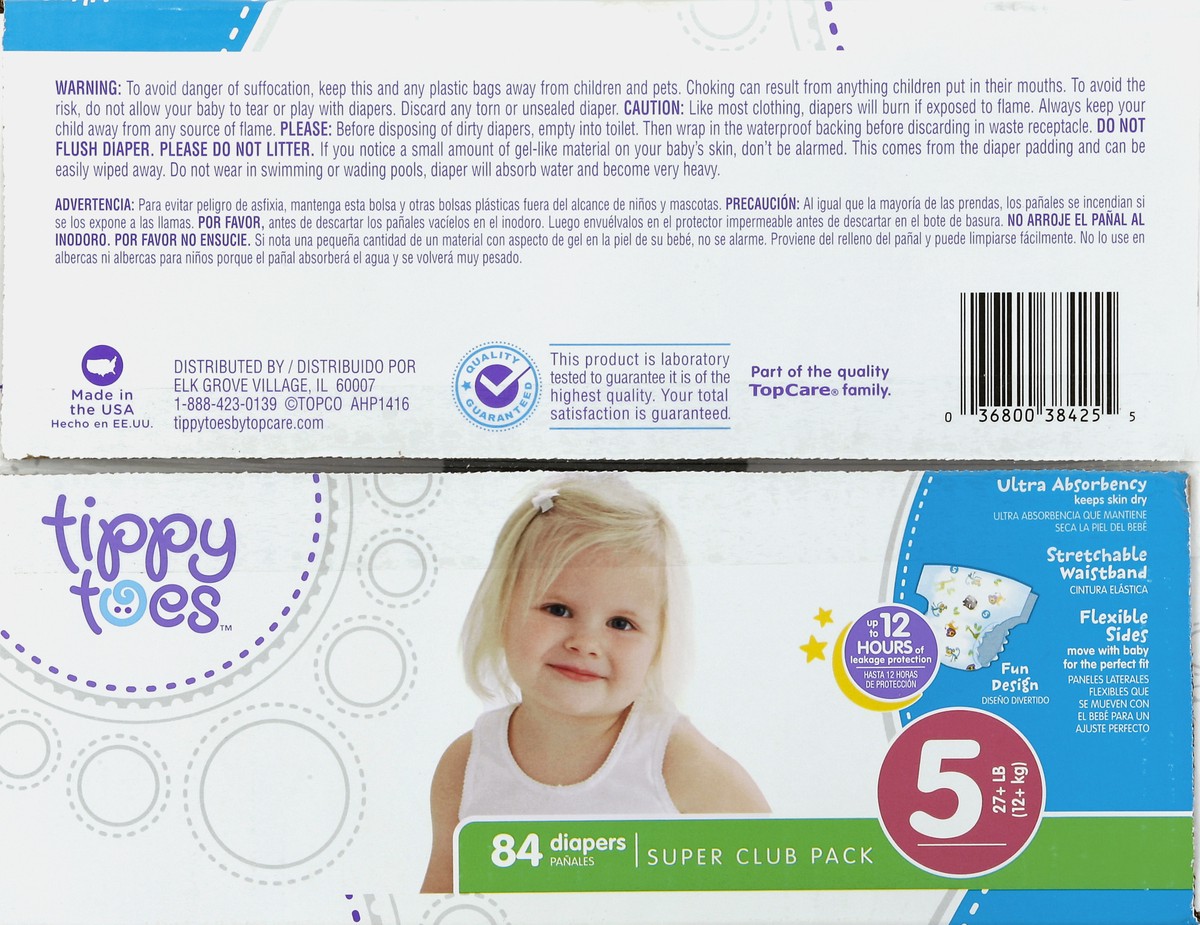 slide 2 of 6, Tippy Toes Babysoft Diapers Size 5, 84 ct