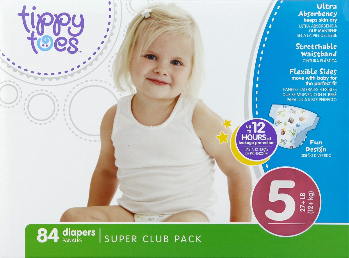 slide 5 of 6, Tippy Toes Babysoft Diapers Size 5, 84 ct