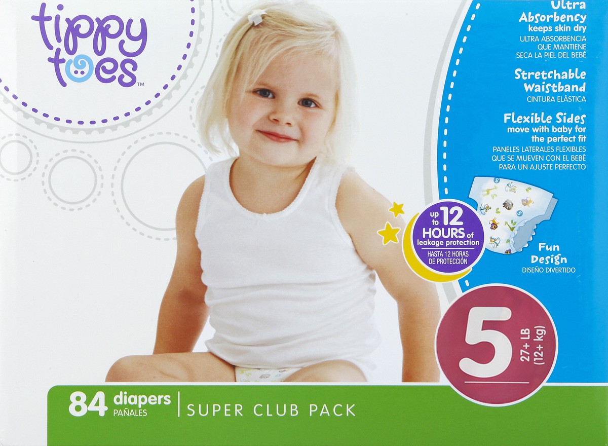 slide 6 of 6, Tippy Toes Babysoft Diapers Size 5, 84 ct