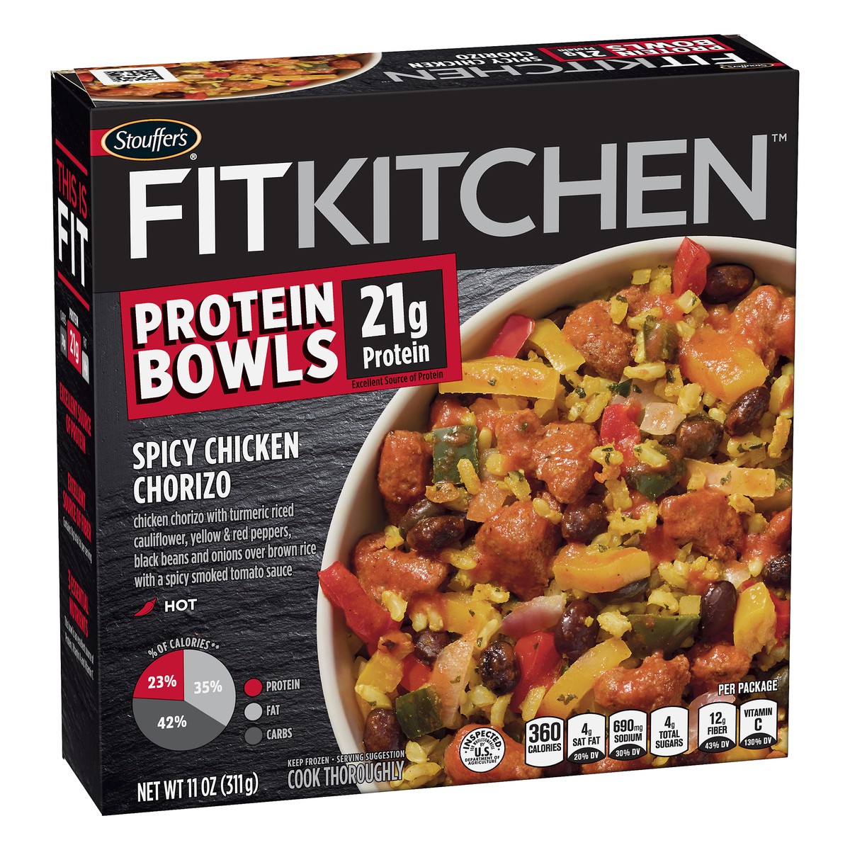 slide 2 of 10, Stouffer's Fit Kitchen Protein Bowls Spicy Chicken Chorizo, 11 oz