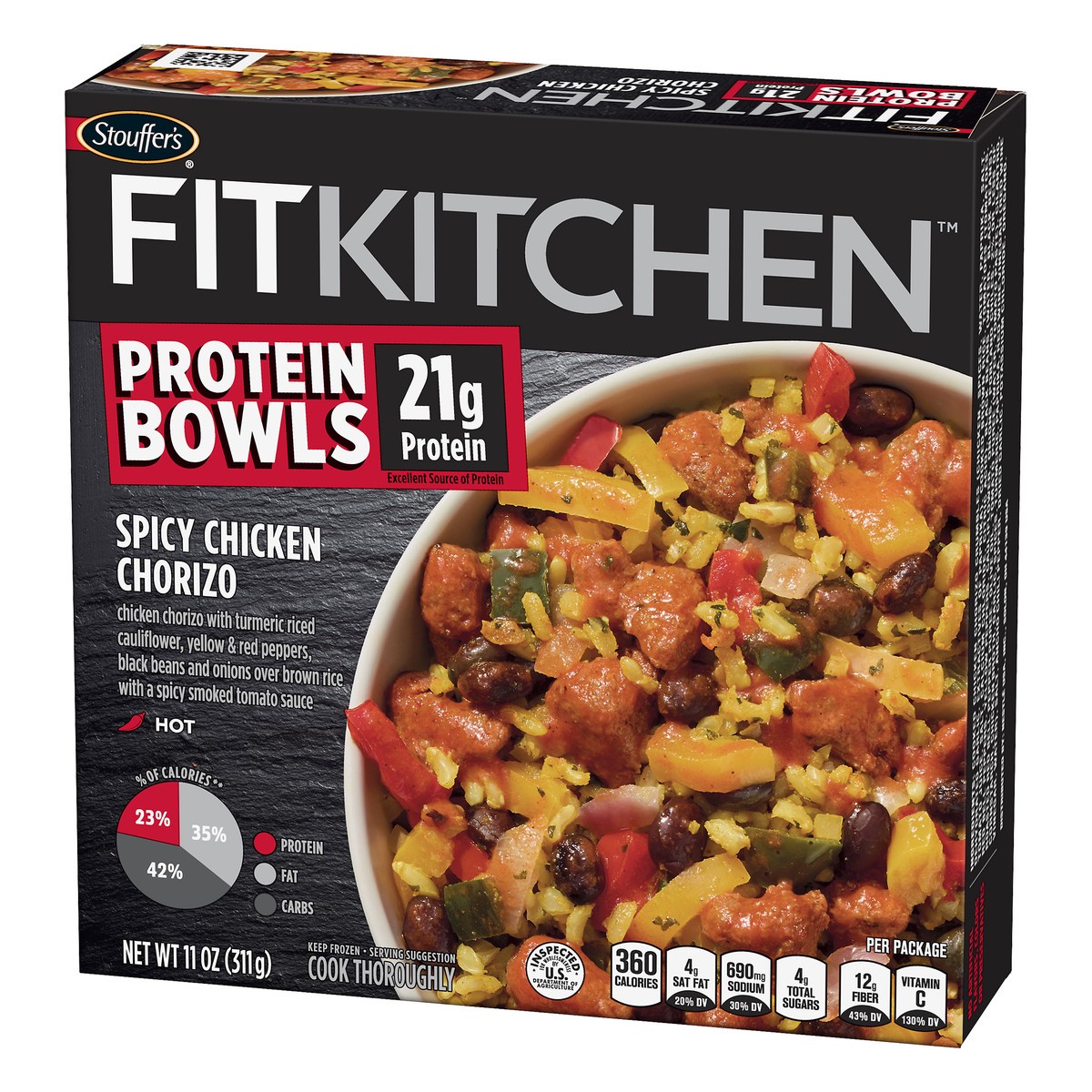 slide 3 of 10, Stouffer's Fit Kitchen Protein Bowls Spicy Chicken Chorizo, 11 oz