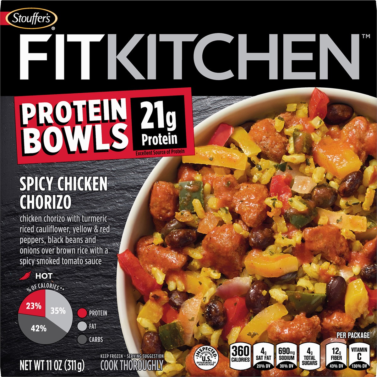 slide 9 of 10, Stouffer's Fit Kitchen Protein Bowls Spicy Chicken Chorizo, 11 oz