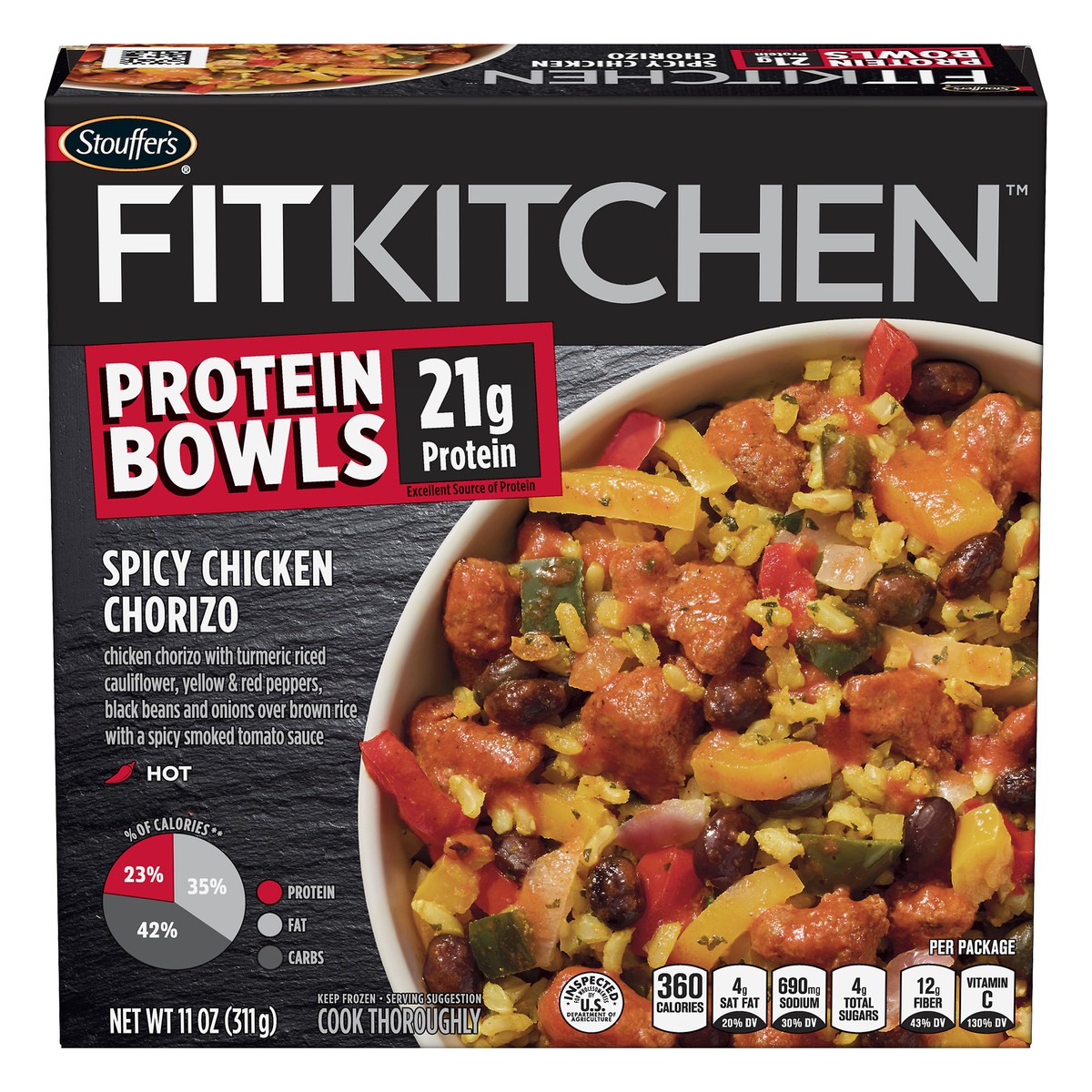 slide 1 of 10, Stouffer's Fit Kitchen Protein Bowls Spicy Chicken Chorizo, 11 oz