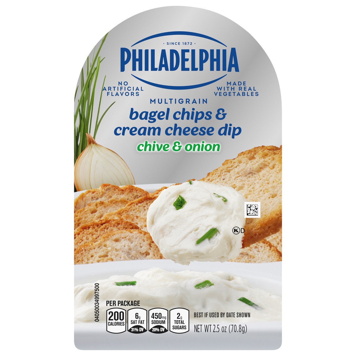 slide 1 of 9, Philadelphia Multigrain Bagel Chips & Chive & Onion Cream Cheese Dip, 2.5 oz