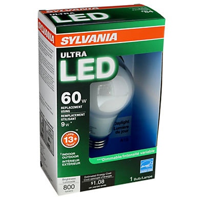 slide 1 of 1, Sylvania A19 LED 60watts Ultra Dimmable Coolwhite, 1 ct