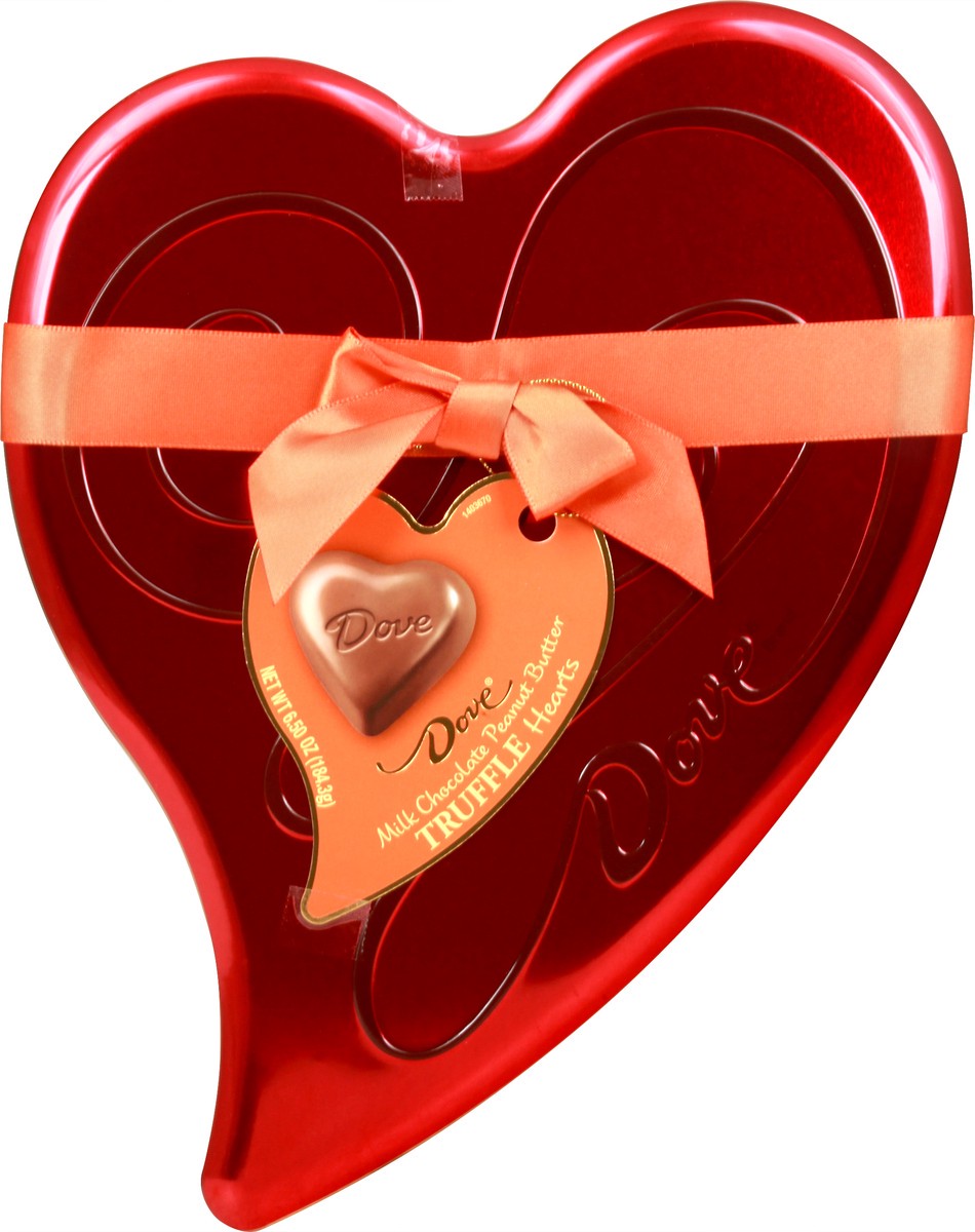 slide 1 of 8, DOVE Valentine's Peanut Butter Milk Chocolate Truffles Heart Gift Box 6.5-Ounce Tin, 6 oz