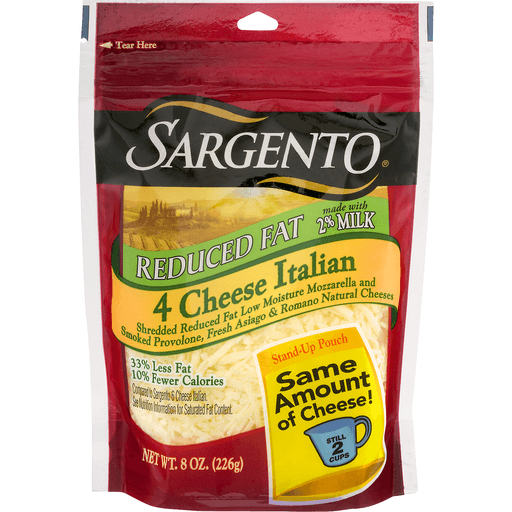 slide 1 of 9, Sargento Reduced Fat 4 Cheese Italian Shredded Cheese, 8 oz