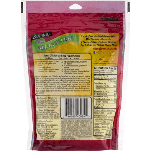 slide 7 of 9, Sargento Reduced Fat 4 Cheese Italian Shredded Cheese, 8 oz