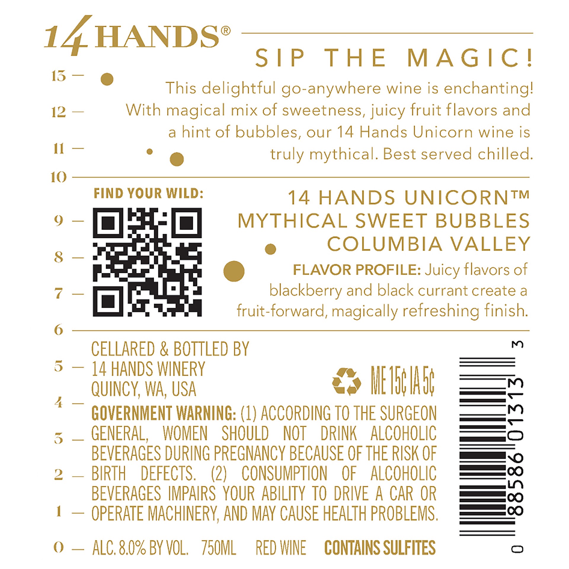 slide 6 of 6, 14 Hands Unicorn Mythical Sweet Bubbles, Sparkling Red Wine, 750 mL, 750 ml