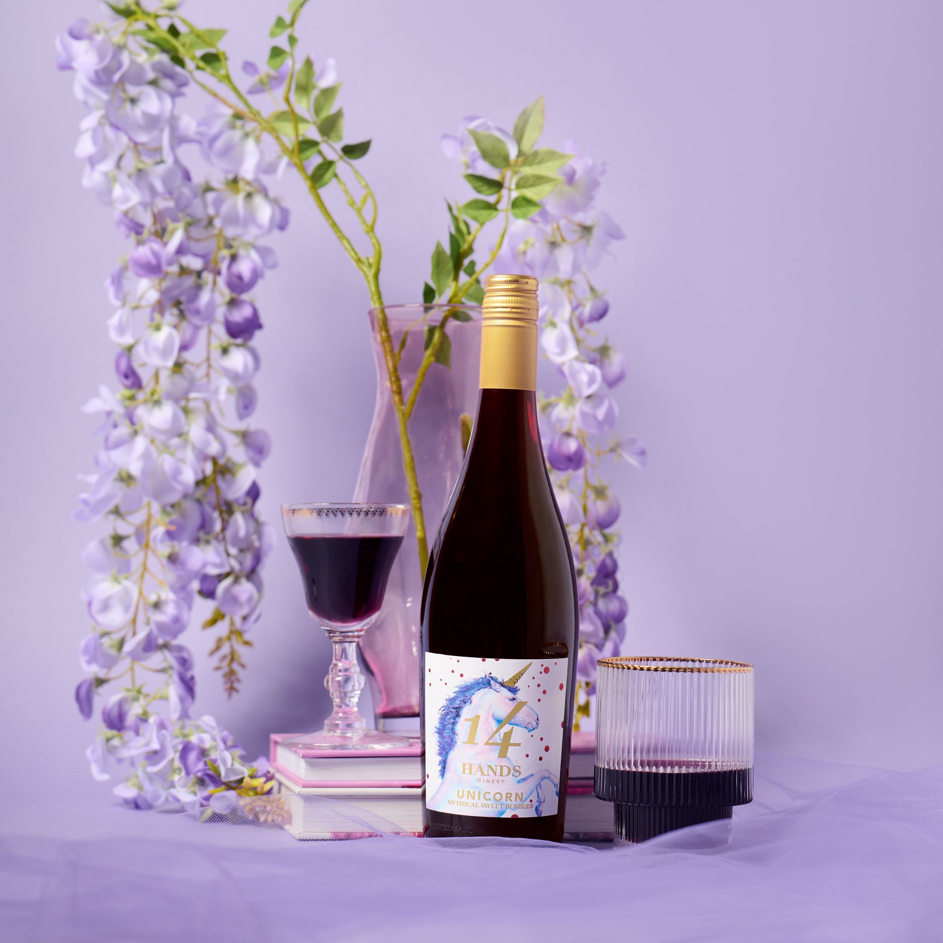 slide 4 of 6, 14 Hands Unicorn Mythical Sweet Bubbles, Sparkling Red Wine, 750 mL, 750 ml