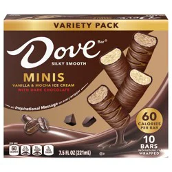 DOVE Vanilla & Mocha Ice Cream Mini Milk Chocolate Individually Wrapped Ice Cream Bars Assortment, 10 Pack, 0.75 Oz Bars