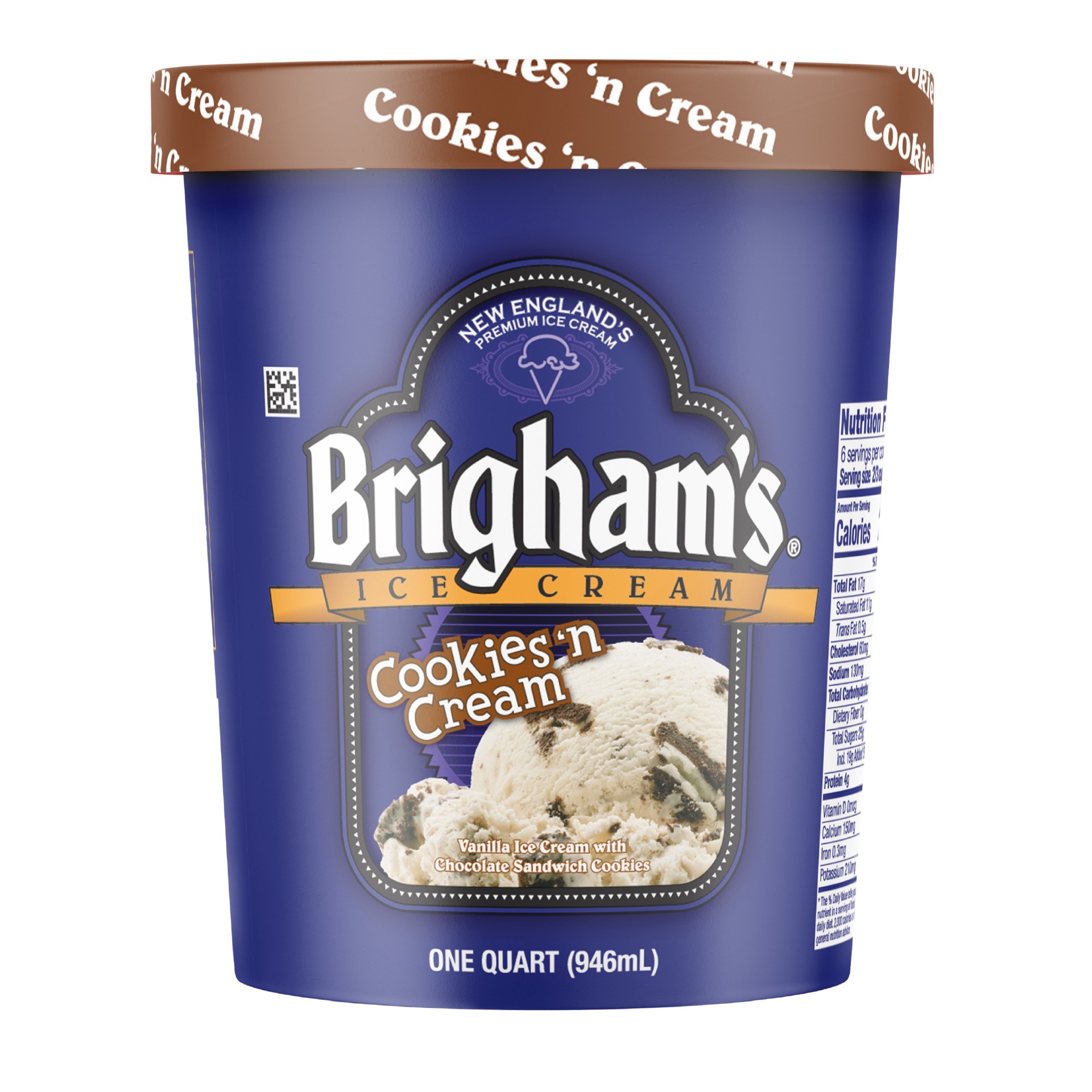 slide 1 of 8, BRIGHAM'S ICE CREAM Brigham's Cookies & Cream Ice Cream, 1 Quart, 1 qt