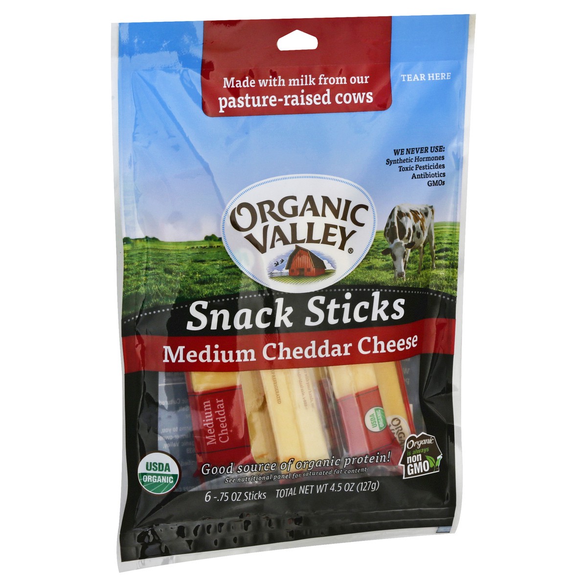 slide 9 of 10, Organic Valley Medium Cheddar Cheese Snack Sticks, 4.5 oz