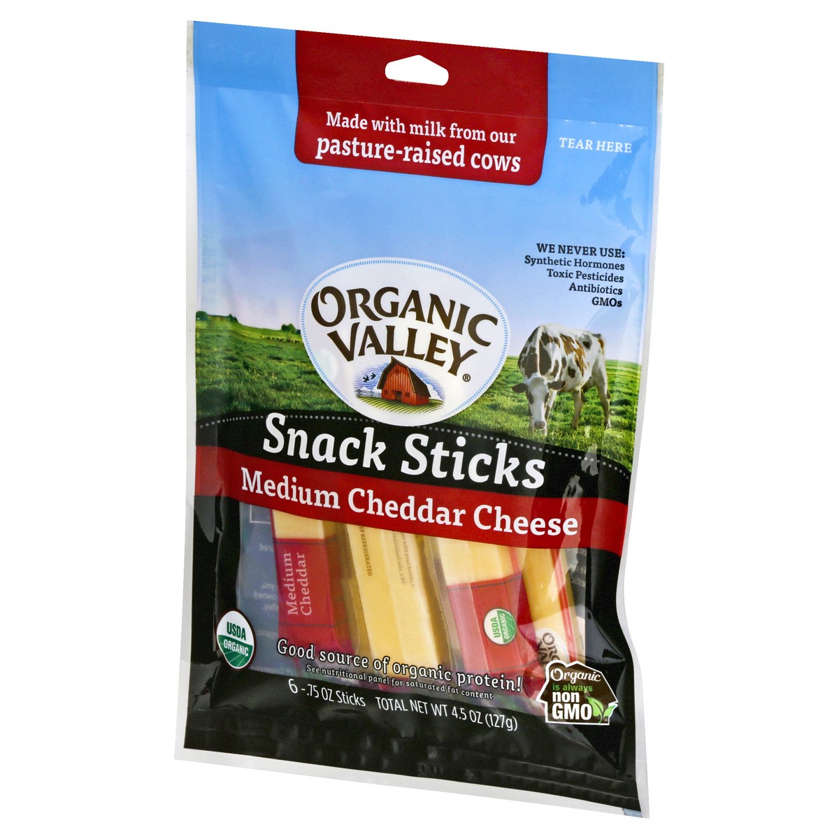 slide 5 of 10, Organic Valley Medium Cheddar Cheese Snack Sticks, 4.5 oz