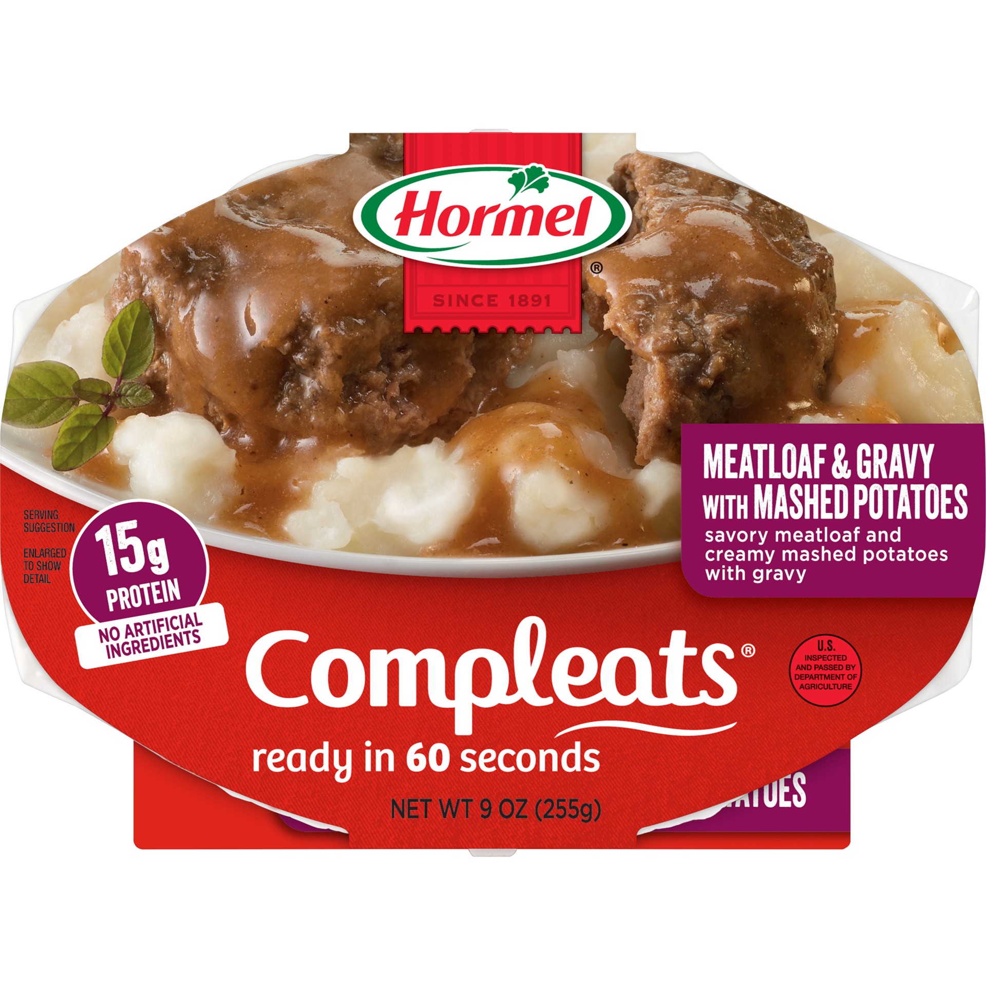 slide 1 of 7, Hormel Compleats Meatloaf & Gravy With Mashed Potatoes, 9 oz