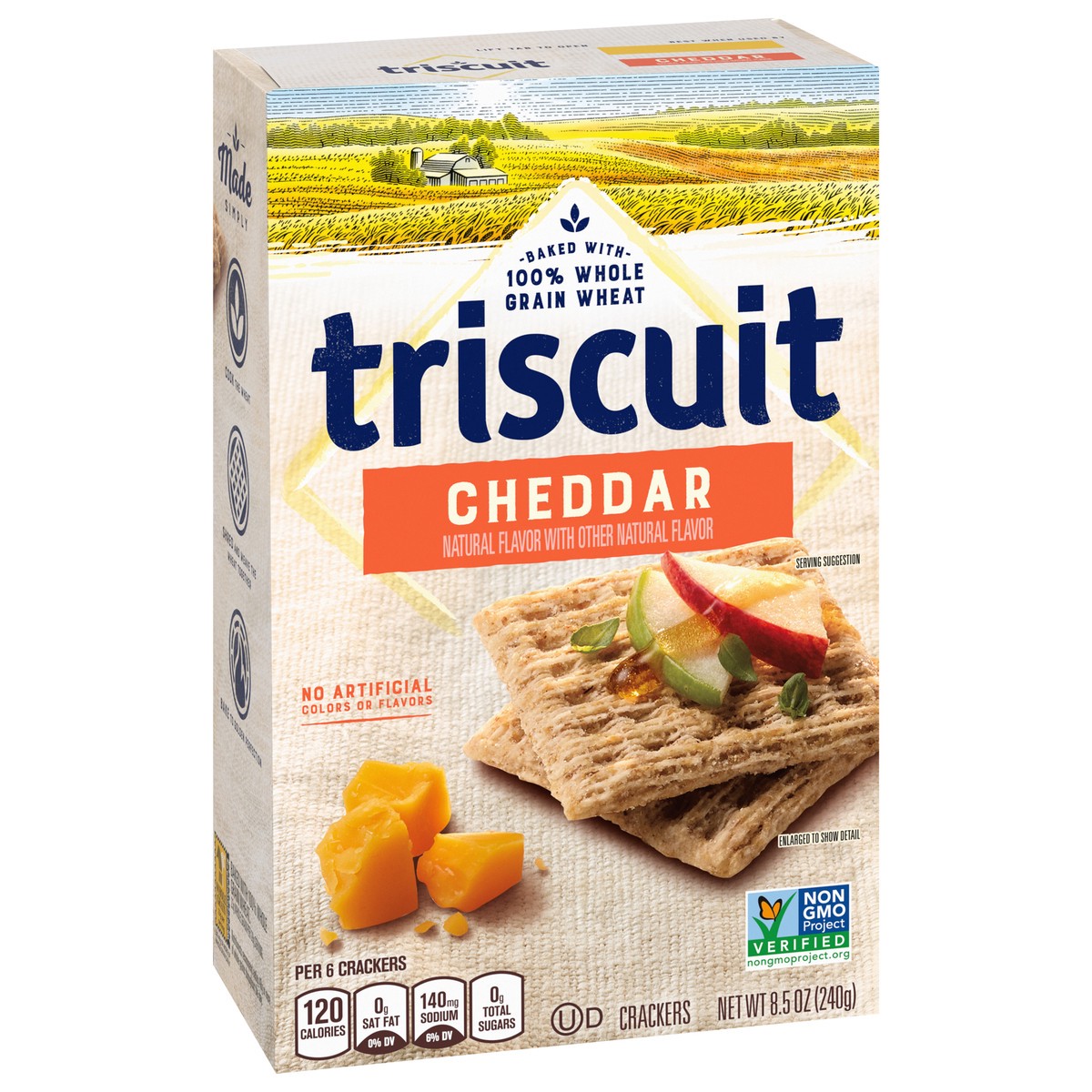 slide 2 of 9, Triscuit Cheddar Whole Grain Wheat Crackers, 8.5 oz, 0.53 lb