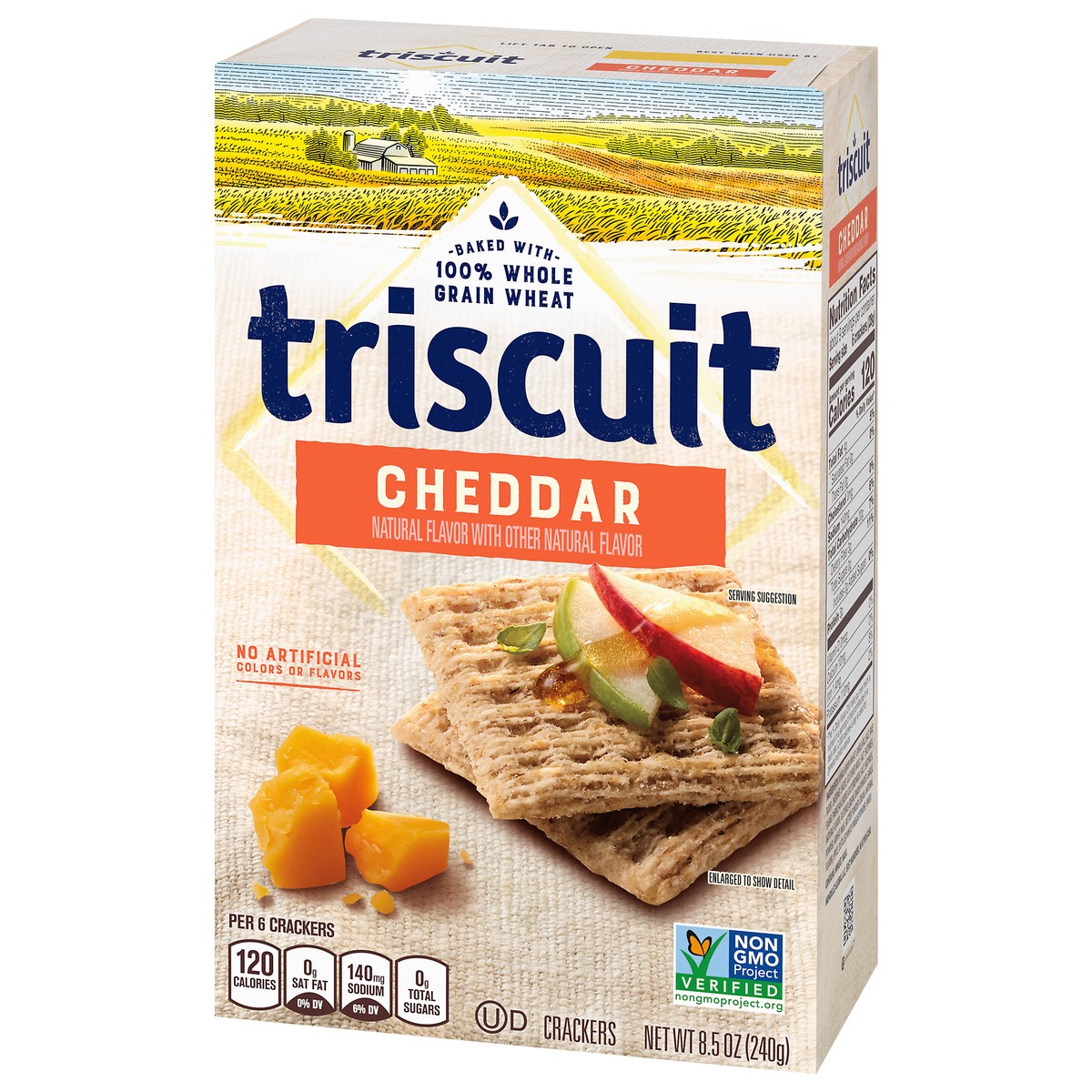 slide 3 of 9, Triscuit Cheddar Whole Grain Wheat Crackers, 8.5 oz, 0.53 lb