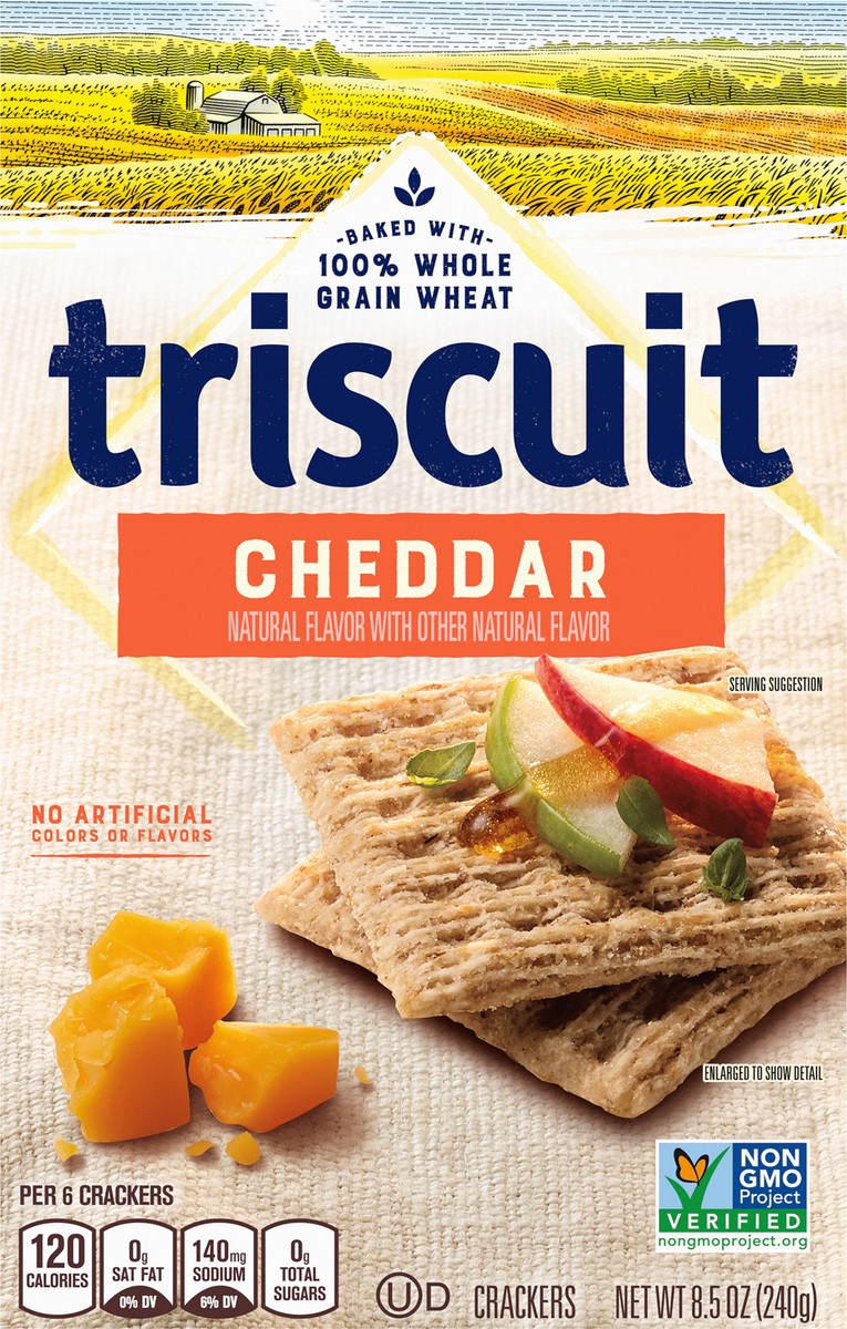 slide 6 of 9, Triscuit Cheddar Whole Grain Wheat Crackers, 8.5 oz, 0.53 lb