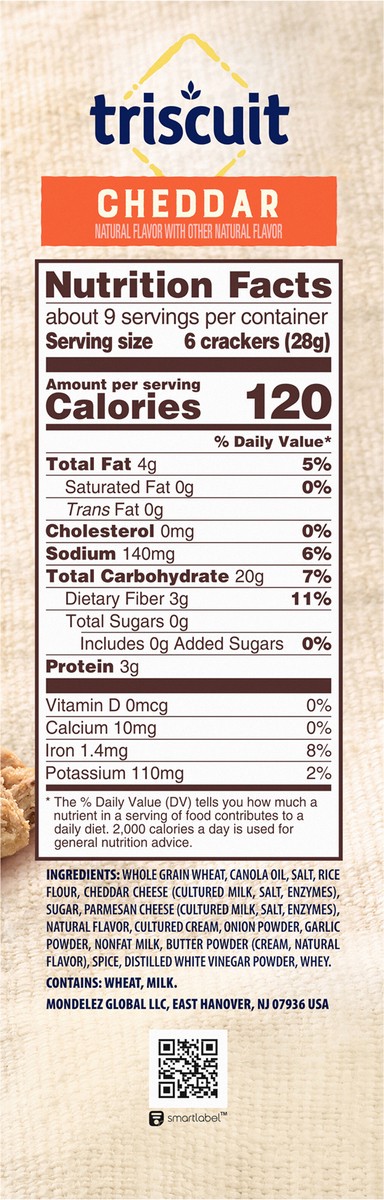 slide 8 of 9, Triscuit Cheddar Whole Grain Wheat Crackers, 8.5 oz, 0.53 lb