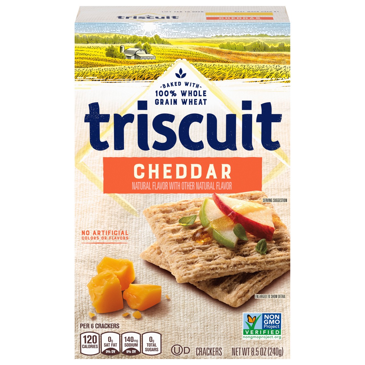 slide 1 of 9, Triscuit Cheddar Whole Grain Wheat Crackers, 8.5 oz, 0.53 lb