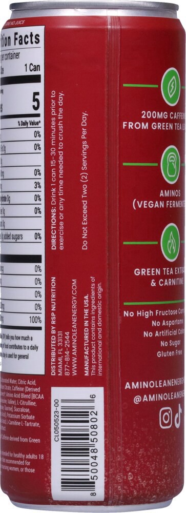 slide 2 of 4, AminoLean Sparkling Cherry Lime Energy Drink 12 fl oz, 12 fl oz