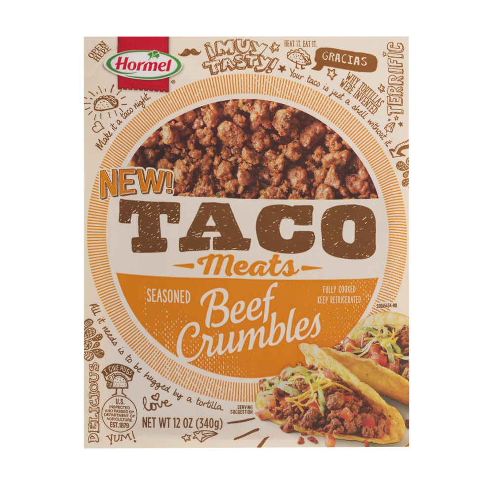 slide 1 of 5, Hormel Taco Meats, Seasoned, Beef Crumbles, 12 oz